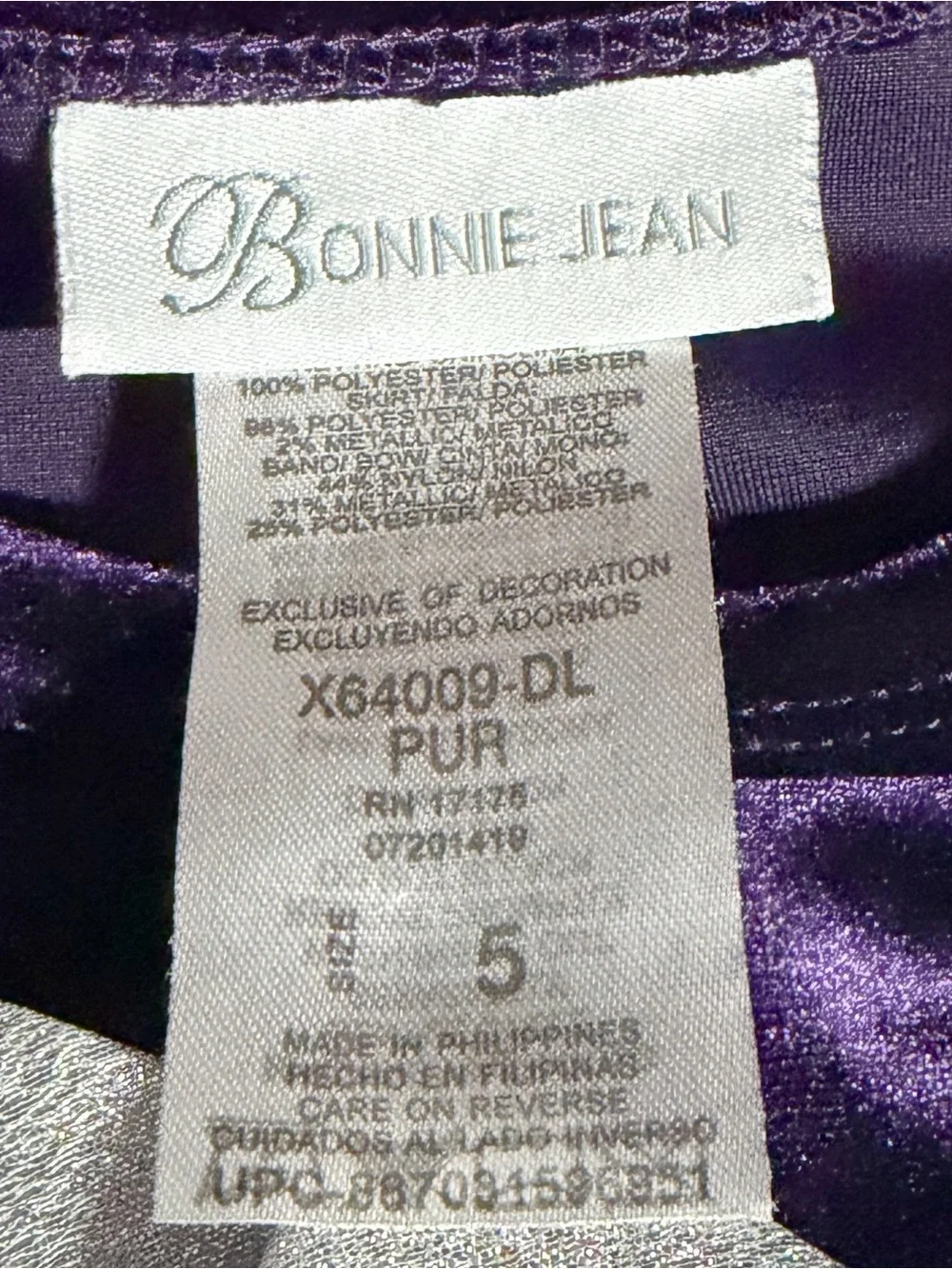 Bonnie Jean Girls Size 5 Purple Velvet Holiday Dress Silver Bow Sparkle EUC